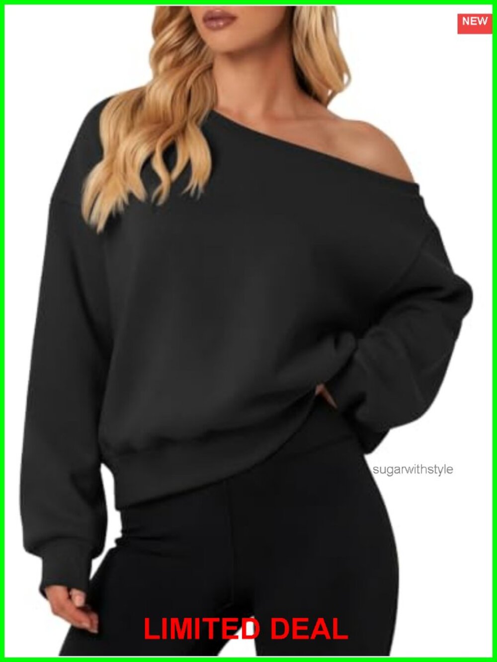 Off Shoulder fleece Crop Sweatshirt Long Sleeve French Terry